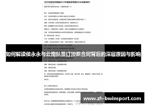 如何解读侯永永与云南队签订顶薪合同背后的深层原因与影响